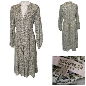 Natura Designed in Portugal Green Floral Button Front Midi Dress Large L